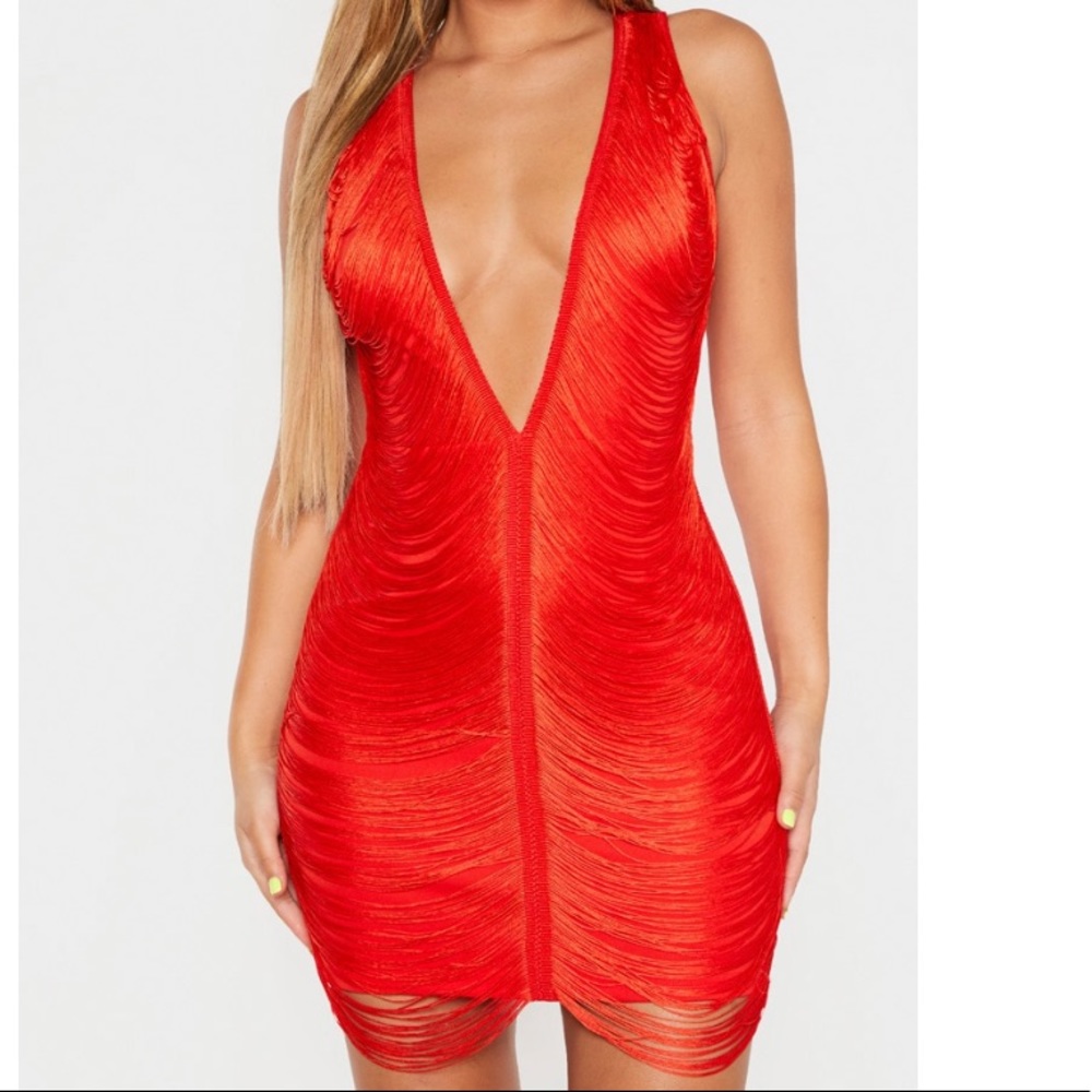 Red mini fringe dress